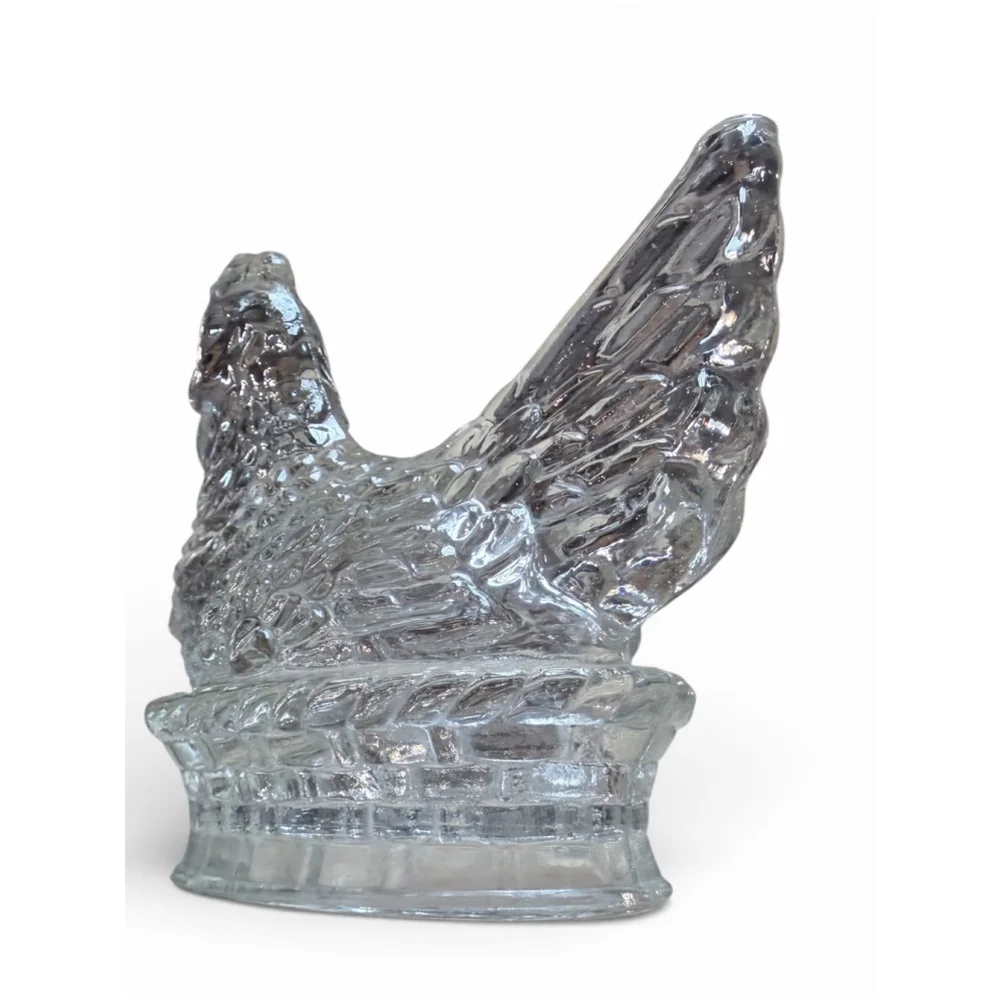 Vintage Clear Glass Hen Figurine — Open Bottom Farmhouse Cottagecore Decor